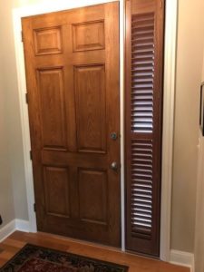 Norman Shutters on Door Sidelights Windows for Front Doors by Columbia Blinds and Shutters in Missouri